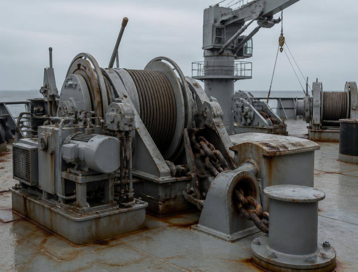 Mooring and deck machinery aboard a ship