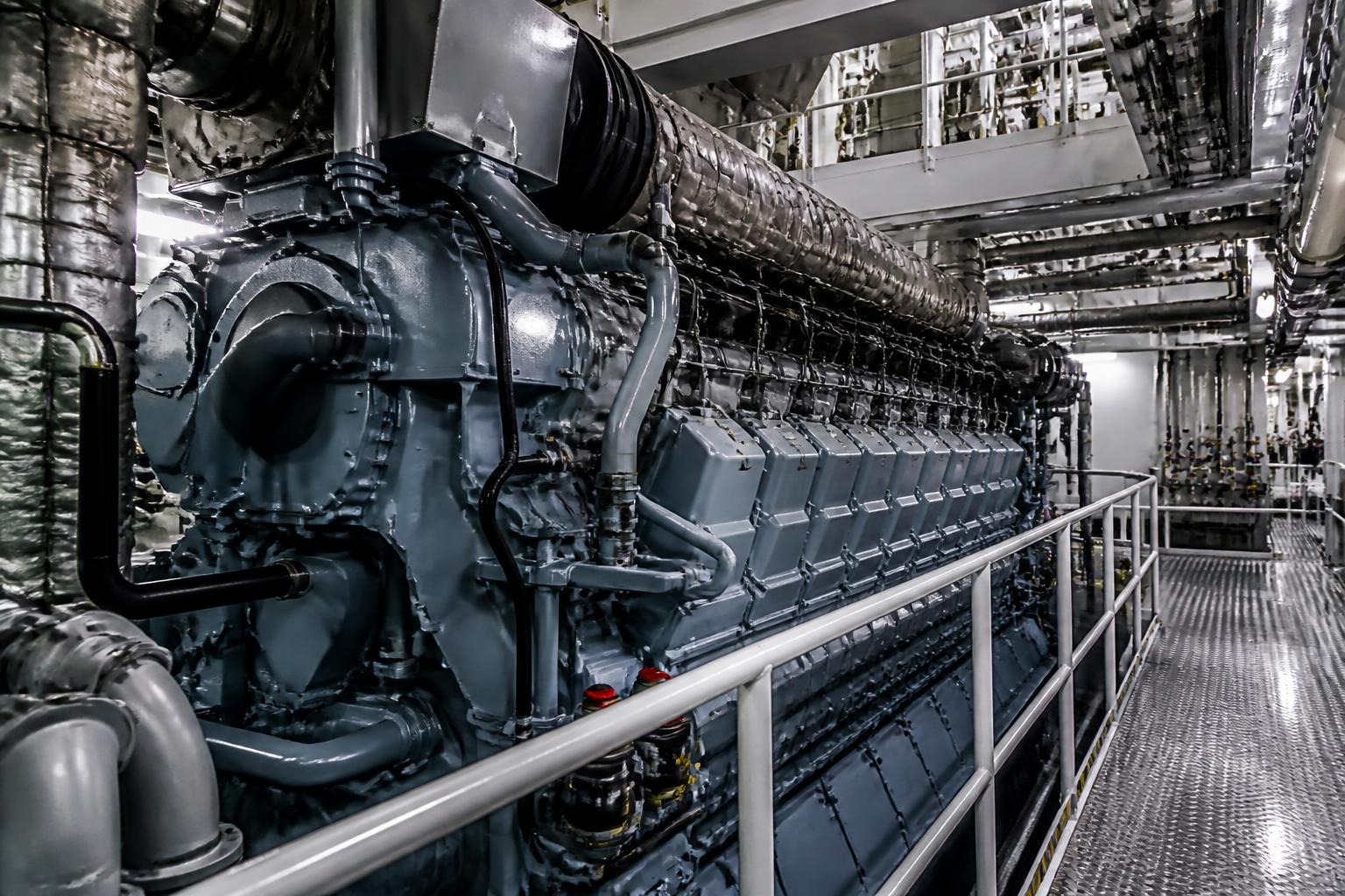 Marine machinery inside a ship engine room