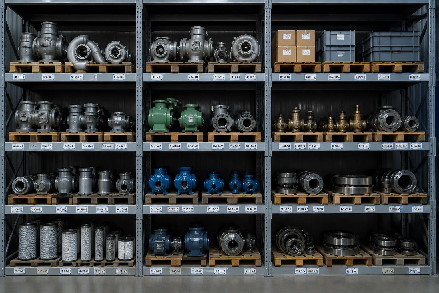 Marine machinery parts prepared for technical identification